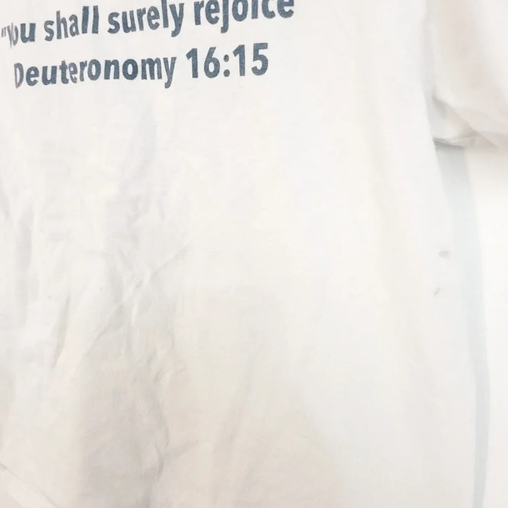 Mahragan Alkeraza 2023 Rejoice Gilden Youth Small White TShirt Deuteronomy 16:15